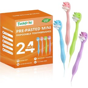 مجموعة من 24 فرشاة أسنان صغيرة للسفر تم لصقها مسبقًا، عبوة قيمة مغلفة بشكل فردي، فرشاة أسنان للاستعمال مرة واحدة مع معجون أسنان، شعيرات ناعمة للغاية للاستخدام مرة واحدة بدون ماء للبالغين، أثناء التنقل والأقواس in Kuwait