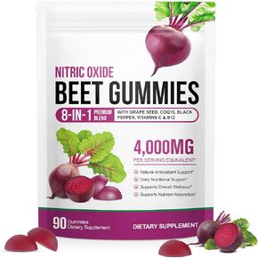 Super Beet Root Gummies, Beet root capsules for Blood Pressure, Heart Health, 8 in 1 Beetroot 4,000mg with Grape Seed Extract & CoQ10, 90 Count, Healthy Energy Supplement with Elite Ingredients in Kuwait