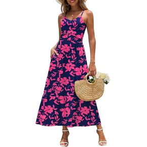 Zattcas Women's 2025 Summer Casual Floral Maxi Dress with Pockets Spaghetti Strap V Neck Empire Waist Beach Long Sundress in Kuwait