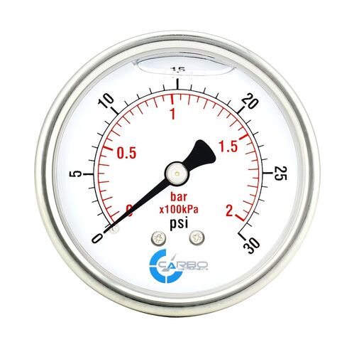 2" Pressure Gauge, Stainless Steel Case, Chrome Plated Brass Connection, Liquid Filled, 0-30 psi/kPa, Back Mount 1/4" NPT in Saudi Arabia