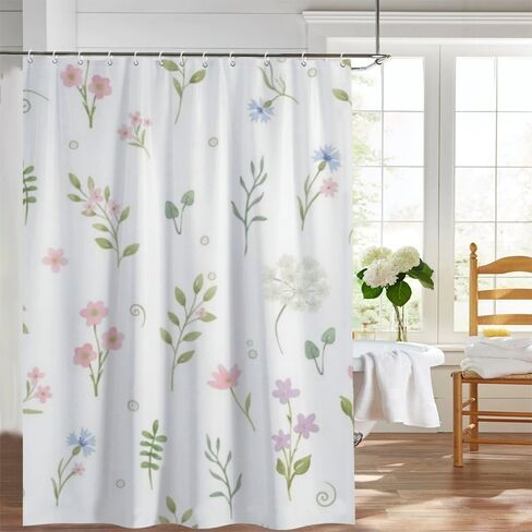 أنماط الأزهار البسيطة ستارة الدش الغربية مع السنانير، ستارة دش ريفية مقاومة للماء للصيف، ستائر ريترو من القماش قابلة للغسل لحوض الاستحمام في منتصف القرن ديكور المنزل الحديث 68 × 72 بوصة in Kuwait