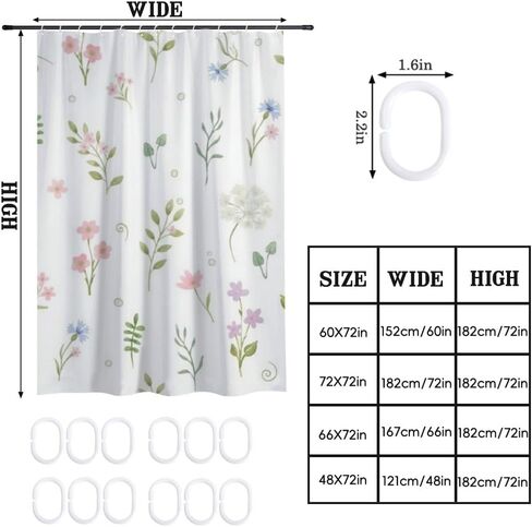 أنماط الأزهار البسيطة ستارة الدش الغربية مع السنانير، ستارة دش ريفية مقاومة للماء للصيف، ستائر ريترو من القماش قابلة للغسل لحوض الاستحمام في منتصف القرن ديكور المنزل الحديث 68 × 72 بوصة in Kuwait