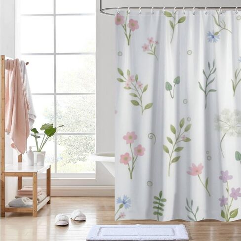 أنماط الأزهار البسيطة ستارة الدش الغربية مع السنانير، ستارة دش ريفية مقاومة للماء للصيف، ستائر ريترو من القماش قابلة للغسل لحوض الاستحمام في منتصف القرن ديكور المنزل الحديث 68 × 72 بوصة in Kuwait