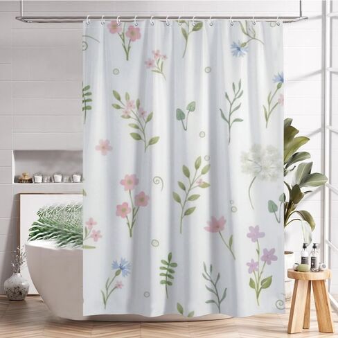 أنماط الأزهار البسيطة ستارة الدش الغربية مع السنانير، ستارة دش ريفية مقاومة للماء للصيف، ستائر ريترو من القماش قابلة للغسل لحوض الاستحمام في منتصف القرن ديكور المنزل الحديث 68 × 72 بوصة in Kuwait