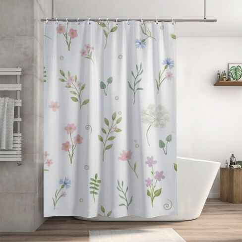 أنماط الأزهار البسيطة ستارة الدش الغربية مع السنانير، ستارة دش ريفية مقاومة للماء للصيف، ستائر ريترو من القماش قابلة للغسل لحوض الاستحمام في منتصف القرن ديكور المنزل الحديث 68 × 72 بوصة in Kuwait