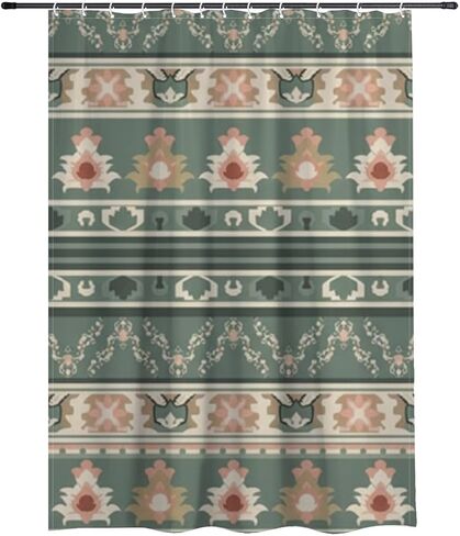 بوهو العرقية طباعة الحمام دش الستار مع السنانير، الصيف ستارة دش للماء خمر، قابل للغسل النسيج عطلة الستائر الحديثة للحمام لحوض الاستحمام بوهو الملحقات 60 × 72 في in Kuwait