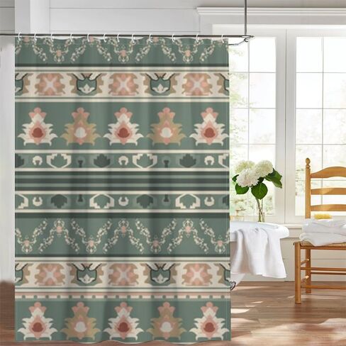 بوهو العرقية طباعة الحمام دش الستار مع السنانير، الصيف ستارة دش للماء خمر، قابل للغسل النسيج عطلة الستائر الحديثة للحمام لحوض الاستحمام بوهو الملحقات 60 × 72 في in Kuwait