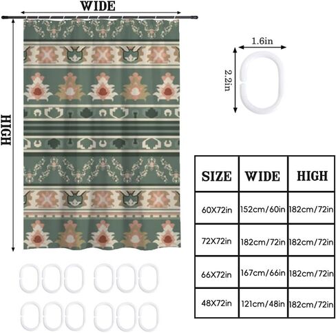 بوهو العرقية طباعة الحمام دش الستار مع السنانير، الصيف ستارة دش للماء خمر، قابل للغسل النسيج عطلة الستائر الحديثة للحمام لحوض الاستحمام بوهو الملحقات 60 × 72 في in Kuwait
