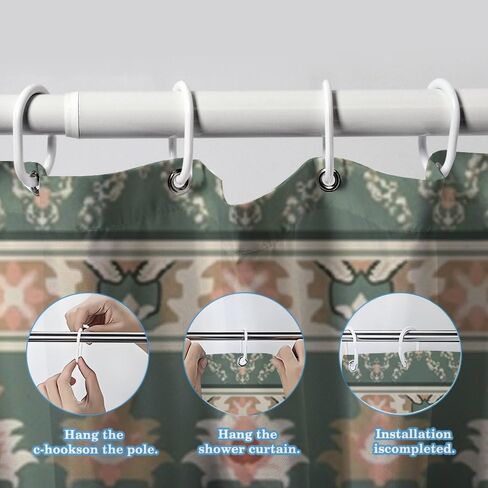 بوهو العرقية طباعة الحمام دش الستار مع السنانير، الصيف ستارة دش للماء خمر، قابل للغسل النسيج عطلة الستائر الحديثة للحمام لحوض الاستحمام بوهو الملحقات 60 × 72 في in Kuwait