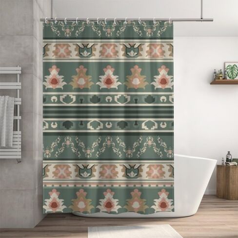 بوهو العرقية طباعة الحمام دش الستار مع السنانير، الصيف ستارة دش للماء خمر، قابل للغسل النسيج عطلة الستائر الحديثة للحمام لحوض الاستحمام بوهو الملحقات 60 × 72 في in Kuwait