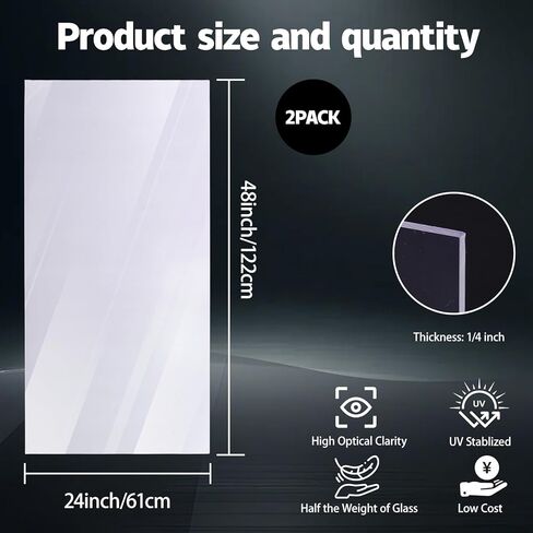 قطعتان من ألواح البلاستيك الشفاف من البولي كربونات، 24 بوصة × 48 بوصة × 0.236 بوصة (1/4 بوصة) ألواح مرنة مع فيلم، مقاومة للكسر، سهلة القطع للوحة النوافذ، الهوايات، المنزل، الأعمال اليدوية، الصناعية، الحرف اليدوية in Kuwait