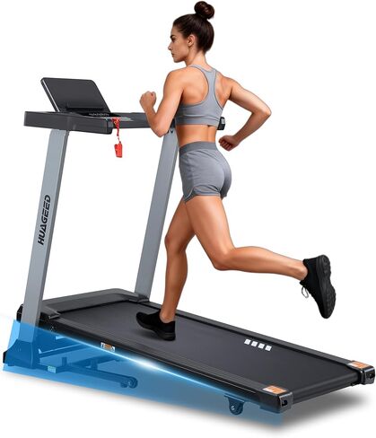 أجهزة الجري HUAGEED للمنزل، 15 مستوى من الانحدار التلقائي، حزام عريض 17.32 بوصة، 3.0 حصان، 0.6-10 ميل في الساعة، آلة جري قابلة للطي بسعة 300 رطل، 40 برنامجًا محددًا مسبقًا in Kuwait