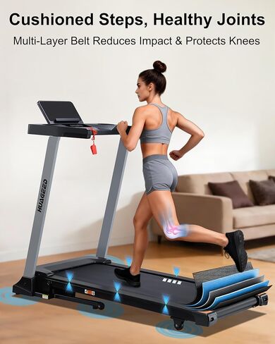 أجهزة الجري HUAGEED للمنزل، 15 مستوى من الانحدار التلقائي، حزام عريض 17.32 بوصة، 3.0 حصان، 0.6-10 ميل في الساعة، آلة جري قابلة للطي بسعة 300 رطل، 40 برنامجًا محددًا مسبقًا in Kuwait