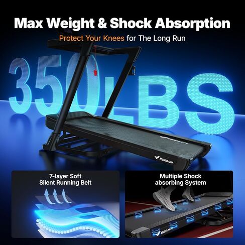 جهاز سير ميراتش مع انحدار تلقائي بنسبة 15/18%، جهاز سير عريض بحزام 55 بوصة/47 بوصة × 18 بوصة/19 بوصة، 0.5-8.7 ميل في الساعة/10 ميل في الساعة 3.5 حصان بدون فرش للمنزل، جهاز مشي قابل للطي بوزن 350 رطل مع شاشة وتطبيق ومعدل ضربات القلب in Kuwait