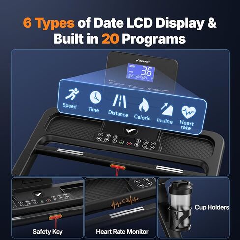 جهاز سير ميراتش مع انحدار تلقائي بنسبة 15/18%، جهاز سير عريض بحزام 55 بوصة/47 بوصة × 18 بوصة/19 بوصة، 0.5-8.7 ميل في الساعة/10 ميل في الساعة 3.5 حصان بدون فرش للمنزل، جهاز مشي قابل للطي بوزن 350 رطل مع شاشة وتطبيق ومعدل ضربات القلب in Kuwait