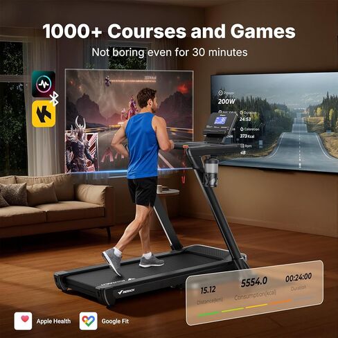 جهاز سير ميراتش مع انحدار تلقائي بنسبة 15/18%، جهاز سير عريض بحزام 55 بوصة/47 بوصة × 18 بوصة/19 بوصة، 0.5-8.7 ميل في الساعة/10 ميل في الساعة 3.5 حصان بدون فرش للمنزل، جهاز مشي قابل للطي بوزن 350 رطل مع شاشة وتطبيق ومعدل ضربات القلب in Kuwait