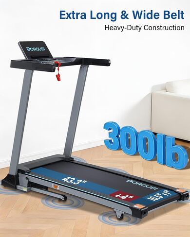 جهاز مشي ذكي BORGUSI مقاس 47.3 بوصة مع تطبيق الانحدار التلقائي والبلوتوث، جهاز مشي 3.5 حصان للمنزل، سعة وزن 300 رطل، سرعة 10 ميل في الساعة، 40 برنامجًا محددًا مسبقًا، شاشة LED in Kuwait