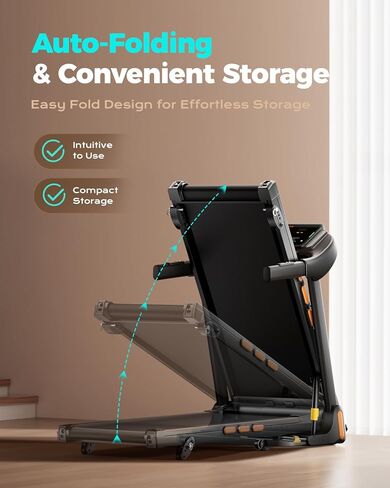 Treadmill for Home, 3.0HP Folding Treadmill with Incline, 300 lbs Capacity, Bluetooth & Heart Rate Sensor, Space-Saving Design in Saudi Arabia