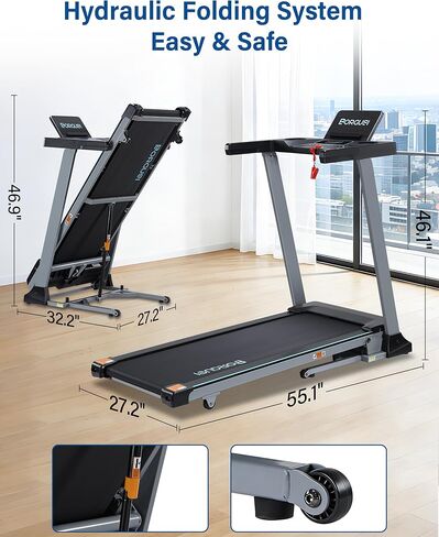 جهاز مشي ذكي BORGUSI مقاس 47.3 بوصة مع تطبيق الانحدار التلقائي والبلوتوث، جهاز مشي 3.5 حصان للمنزل، سعة وزن 300 رطل، سرعة 10 ميل في الساعة، 40 برنامجًا محددًا مسبقًا، شاشة LED in Kuwait
