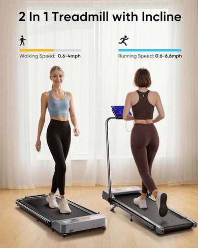 Acezoe Walking Pad with 3-Level 10% Incline, Foldable Treadmill for Home Small Office, Compact Portable Under Desk Treadmill with Handle,Dual LED Display, APP & Remote, 300 lbs Capacity in Saudi Arabia