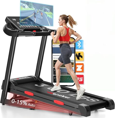 Treadmill with Incline for Home, WENOKER 15% Auto Incline Treadmill with Handrail 300 lbs Capacity, 3.0HP Quiet Walking Pad Tread mill with App, Portable Folding Tread mill with Heart Rate & Wide Belt in Kuwait