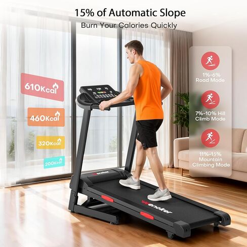 Treadmill with Incline for Home, WENOKER 15% Auto Incline Treadmill with Handrail 300 lbs Capacity, 3.0HP Quiet Walking Pad Tread mill with App, Portable Folding Tread mill with Heart Rate & Wide Belt in Kuwait