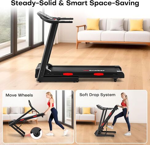 Treadmill with Incline for Home, WENOKER 15% Auto Incline Treadmill with Handrail 300 lbs Capacity, 3.0HP Quiet Walking Pad Tread mill with App, Portable Folding Tread mill with Heart Rate & Wide Belt in Kuwait