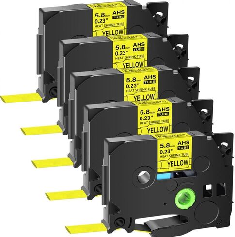 5 Pack Heat Shrink Tubes 5.8mm Compatible with Hse 611 Label Tape Black On Yellow Cartridge Cassette for Label Printer(5PK Black on Yellow) in Saudi Arabia
