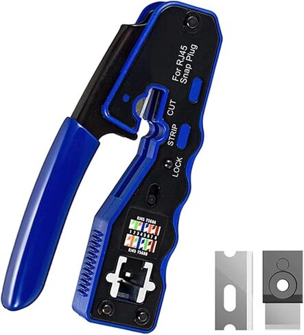 أداة تجعيد إيثرنت 3 في 1 RJ45 تمر عبر المكشكش لموصل Cat5/5e Cat6/6a مع شفرات بديلة (مجموعة أدوات) in Saudi Arabia