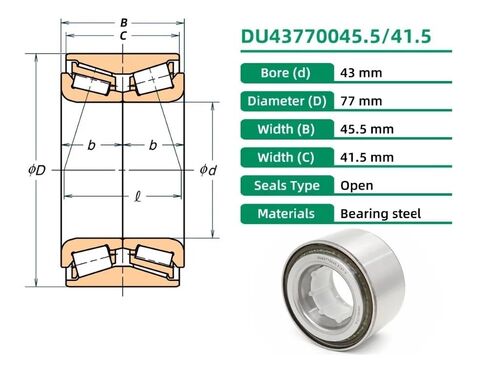 1PC DU43770045.5/41.5 43KWD07 517013 Auto Wheel Hub Bearing 43x77x45.5x41.5mm Double-Row Tapered Roller Bearings in Saudi Arabia