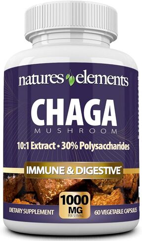 Natures Elements Chaga Mushroom – Pack of 3 – 10:1 Extract with 30% Polysaccharides – 1000mg Per Serving – 180 Veggie Capsules – Immune Support – Super Antioxidant – 3 Month Supply in Saudi Arabia