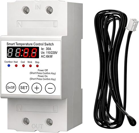 جهاز تحكم ذكي في درجة الحرارة، ترموستات رقمي 63 أمبير 110/220 فولت، شاشة LED، مؤقت التحكم في التدفئة والتبريد، -40 درجة فهرنهايت إلى 284 درجة فهرنهايت، للدفيئة، حاضنة الزواحف، البيرة المنزلية in Saudi Arabia