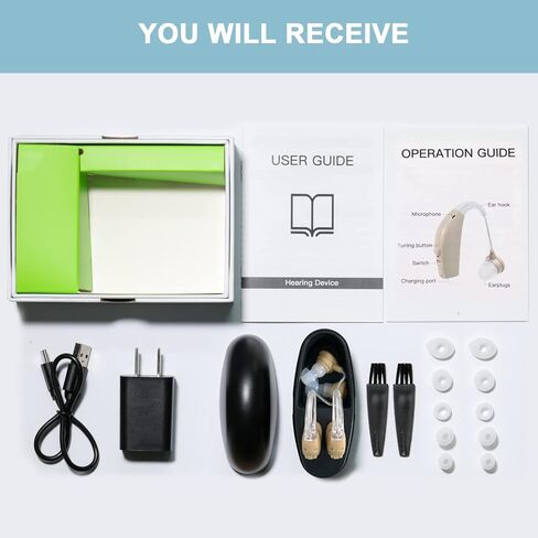 أدوات مساعدة للسمع، أدوات مساعدة للسمع لكبار السن مع وظيفة تقليل الضوضاء والتحكم في مستوى الصوت، أدوات مساعدة للسمع قابلة لإعادة الشحن، تنطبق على أجهزة السمع لكبار السن والبالغين، أسود in Kuwait