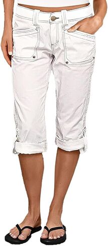 Flamingals Bermuda Shorts for Women Mid Rise Roll Hem Cargo Capris Summer Casual with Flap Pocket in Saudi Arabia