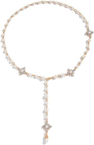 Long Pearl Tassel Chain Necklace Gold/Silver Plated CZ Cross Pendant Necklace Faux Pearl Beaded Long Chain Y Lariat Necklace Layered Pearl Cross Necklace for Women in Saudi Arabia