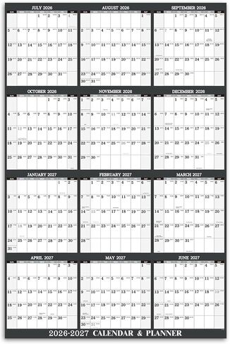 2026 Yearly Wall Calendar - Jan. 2026 - Dec. 2026, 34.3" x 22.8" (Open), Yearly Wall Calendar 2026 with Julian Date, Vertical Calendar with Premium Paper, Round & Planner Sticker, Gray in Saudi Arabia