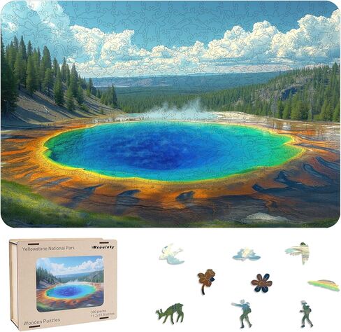 Parks National Parks for Kid 300 Piece ، Pluzzaw Landscape ، اللغز من حديقة يلوستون ، لغز الربيع ، اللغز الخشبي لعيد عيد الحب هدايا ألغاز عيد الأم للبالغين والمراهقين (11.2 * 15.9 في) in Kuwait
