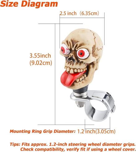 مقبض عجلة القيادة برأس هيكل عظمي من أرينبيل، مقبض دوار للسيارة، معزز للانتحار، مقبض مساعد يناسب معظم المركبات، بيج in Kuwait