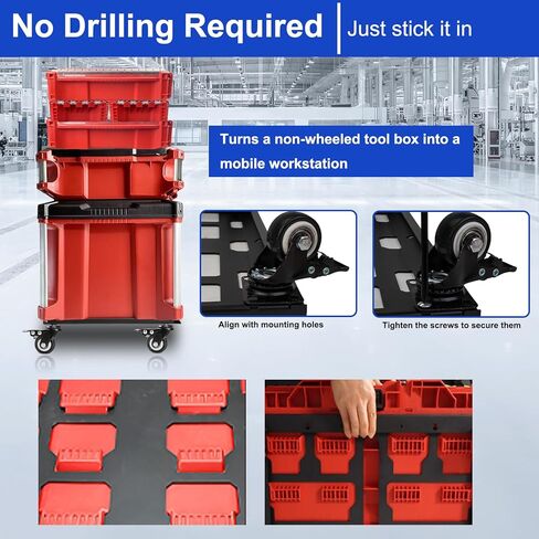 صندوق أدوات لازورا المتين دوللي متوافق مع صندوق أدوات ميلووكي باكوت، عربات ميلووكي باكوتا مع عجلات قفل، لا يتطلب الحفر، ميلووكي دوللي مع مسامير in Kuwait