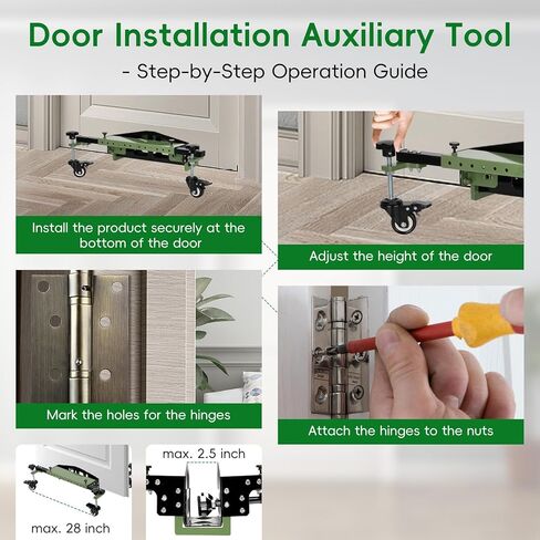 Aluminum Alloy One-Piece Door Installation Tool Kit with Wheels, Heavy Duty Door Dolly & Lifter for Single-Person Operation, Fits 0.8" to 2.5" Thick Pre-Hung, Slab & Barn Doors, 220 LBS Capacity in Kuwait
