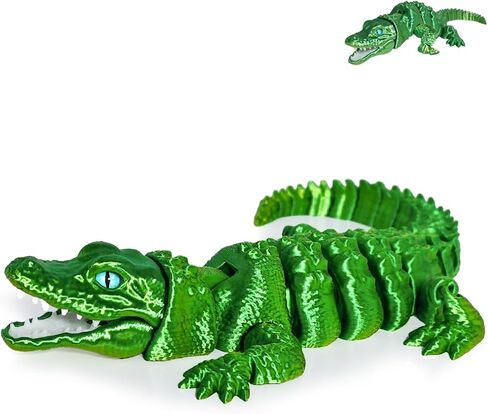 3D Printed Articulated Crocodile - Opening Mouth and Glass Eyes - Flexible Joint Animal Models - Surprise Gifts for Fidget Enthusiasts - Made from PLA - Black and White in Saudi Arabia