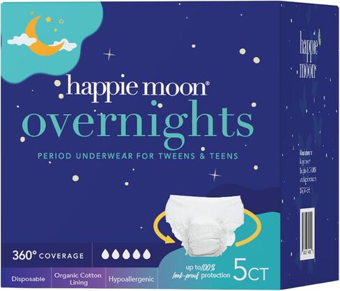 360 ° بين عشية وضحاها من وسادات Tweens & Teens-القطن العضوي ، تغطية كاملة للتدفق الثقيل ، غير معقولة وخالية من الكلور | 5 العد in Kuwait