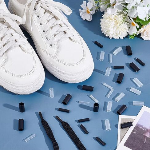 NBEADS 160 Pcs 8 Styles Plastic Heat Shrink Tubing, Plastic Shoelace Ends Tips Shortening Repair Aglet Tips for Repairing and Shortening, 0.79x0.16-0.33inch in Saudi Arabia