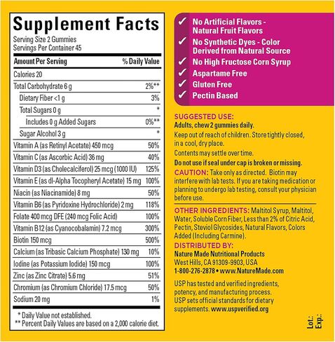 Nature Made Zero Sugar Multivitamin Women's Gummies, Bone & Immune Support, Aspartame Free, 90 Sugar Free Multivitamin Gummies, 45 Day Supply in Saudi Arabia