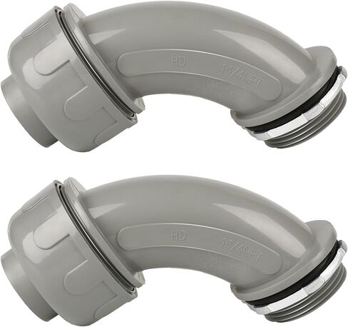 موصلات القناة، موصل سائل محكم 1-1/4 بوصة NPT غير معدني لتركيبات القنوات الكهربائية المرنة من PVC، 90 درجة، مدرج في قائمة UL لأدوات الأنابيب المنزلية الخارجية، رمادي (5 عبوات) in Kuwait