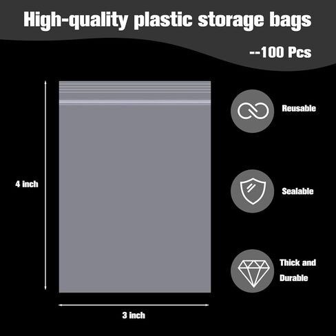 3 x 4 inch 2 mil Storage Bags, 100pcs Plastic Bags, Resealable Small Clear Zip Bag for Jewelry Candy Small Business Storage in Saudi Arabia