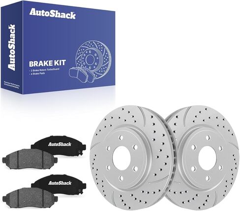 AutoShack Front Drilled & Slotted Brake Rotors Ceramic Brake Pads | Replacement for Suzuki Equator Nissan Xterra Pathfinder 2005-2024 Frontier 4WD | Silver Matte Finish | 6-PC Brake Kit | TurboGuard in Saudi Arabia