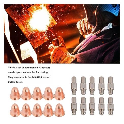 10Pcs PR0110 Electrode + 10pcs PD0116-08 Nozzles for Carbon Steel Cutting Welding Accessories for S25 S45 Plasma Cutter Torch Nozzle in Saudi Arabia
