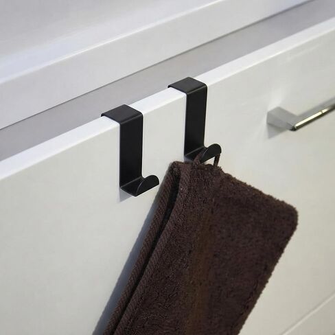 EVIDECO French Home Goods Stainless Steel Over the Cabinet Door Hooks, Space Saver Organizer for Bathroom and Kitchen, Modern Design Towel and Accessory Hooks - 2 Pack Black in Saudi Arabia