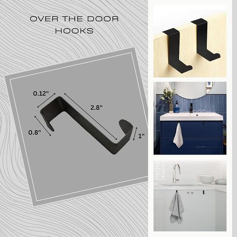 EVIDECO French Home Goods Stainless Steel Over the Cabinet Door Hooks, Space Saver Organizer for Bathroom and Kitchen, Modern Design Towel and Accessory Hooks - 2 Pack Black in Saudi Arabia